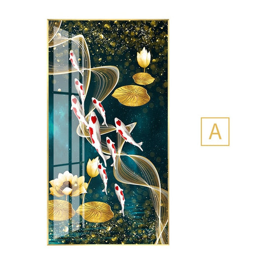 Chinese Abstract Nine Koi Fish Oil Painting on Canvas Print