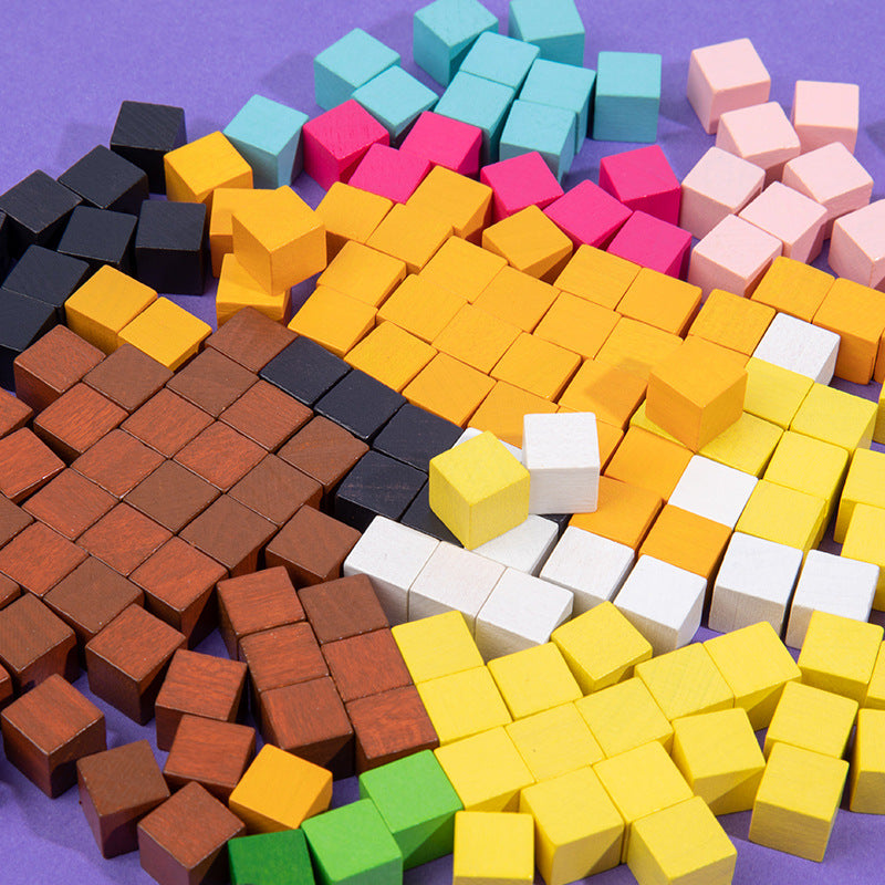 Wooden Mosaic Three-Dimensional Puzzle Fun Pixel Puzzle Board Children's Early Education Building Blocks Adult Decompression Toys