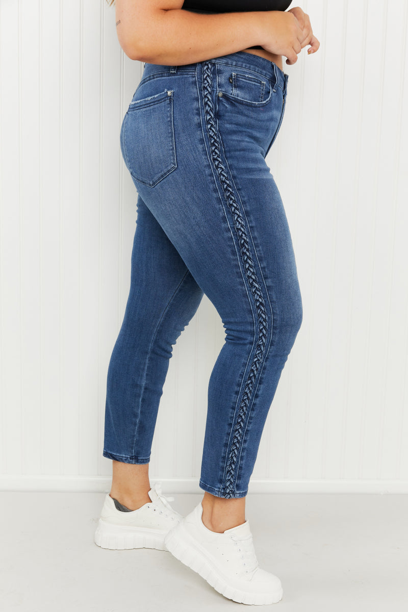 Judy Blue Stevie Full Size Mid-Rise Braided Detail Relaxed Jeans