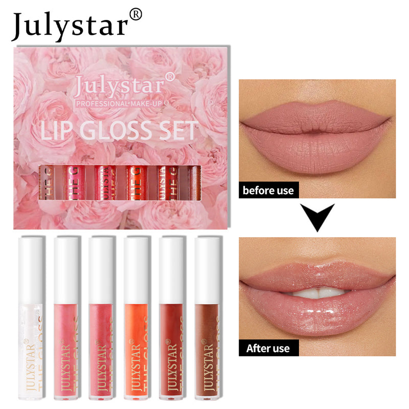 Six Pack Multi-Color Moisturizing Watery Glass Lip Gloss Pearl Watery Lip Glaze Non-Stick Mirror Lip Gloss