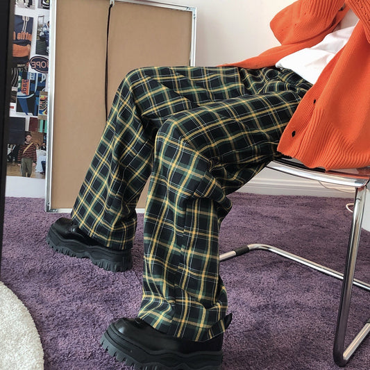 Louu France New Korea College Retro Grid Variety Legs Pants Loose Stork Fashion Struggling Leisure Children