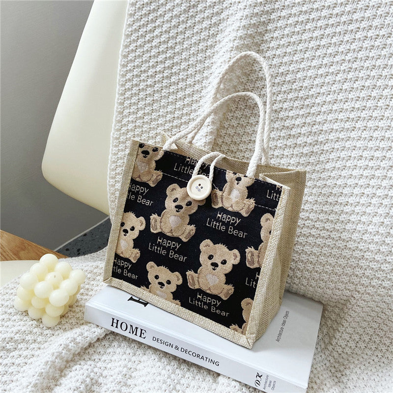 Japanese Cartoon Bear Tote Bag Cute And Lightweight Student Lunch Bag Large Capacity Storage Lunch Box Shoulder Bag