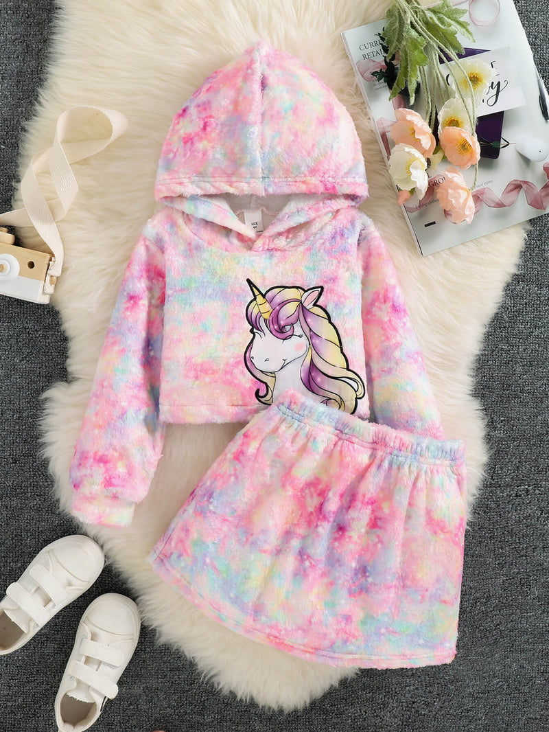 Girls Tie-Dye Unicorn Hoodie and Skirt Set