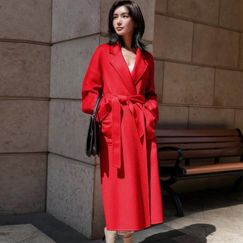 2020 autumn and winter big card with water corrugated double-sided cashmere coat female high-end bathrobe wool coat wind clothing female