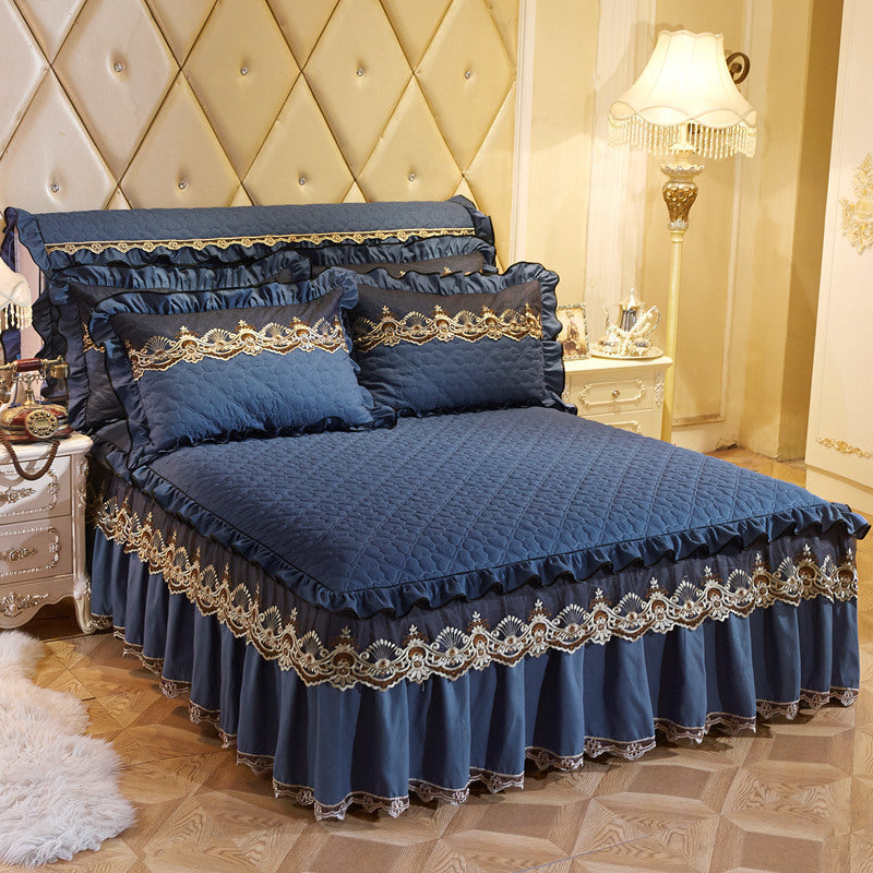 European Style Quilted Lace One-Piece Bed Skirt