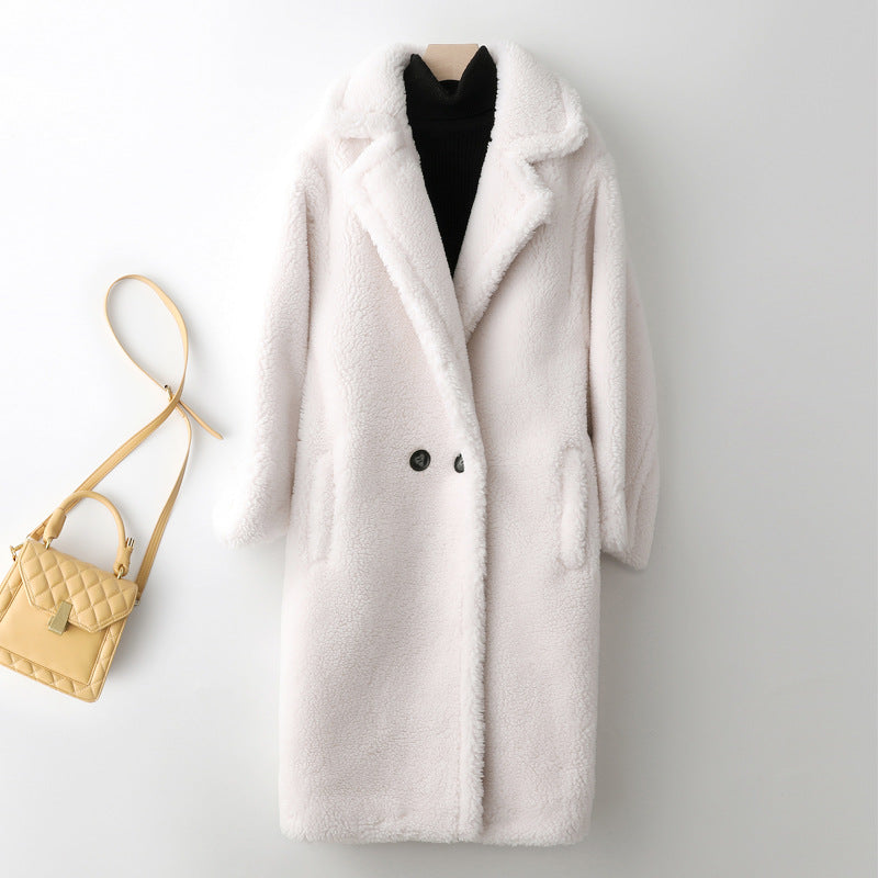 Teddy Bear Coat Female Winter New Sheep Shearling Medium-Length Section Lamb Fur One Fur Coat