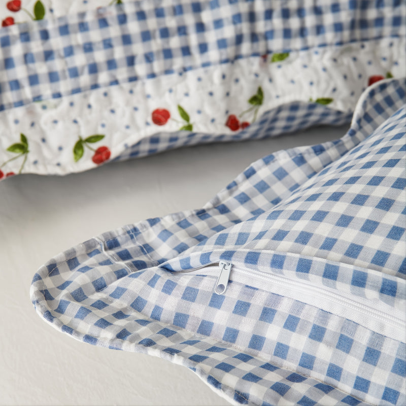 Cotton Quilted Flat Sheet Set (1 Flat Sheet + 2 Pillow Case), Little Cherry Print Bedding For Bedroom, Soft Blanket