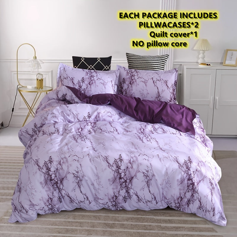 3pcs Marble Duvet Cover Set (1 Duvet Cover + Pillowcase), Soft Microfiber Bedding For All Season, Blanket For Bedroom