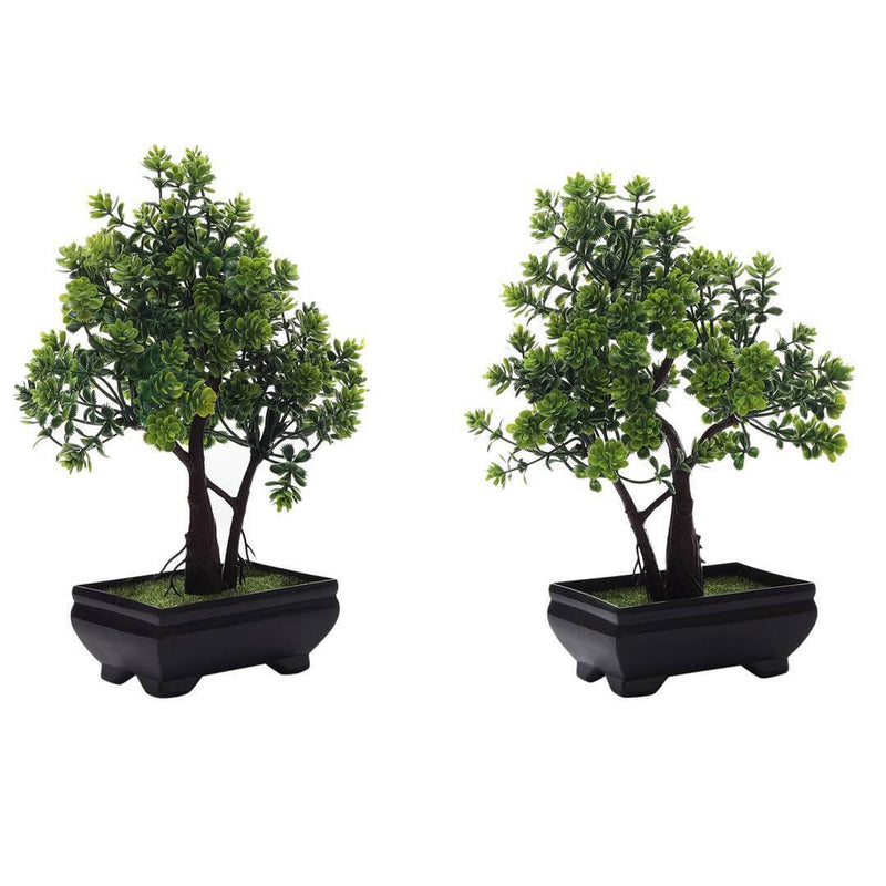 2 Trunk Bonsai Trees Combo with Flowery Green Leaves - Annizon Home Essentials