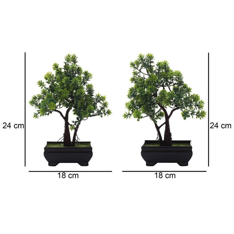 2 Trunk Bonsai Trees Combo with Flowery Green Leaves - Annizon Home Essentials