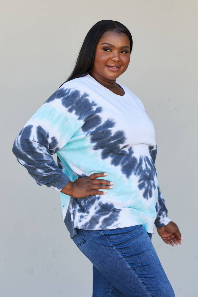 Sew In Love Full Size Tie-Dye Side Slit Sweatshirt