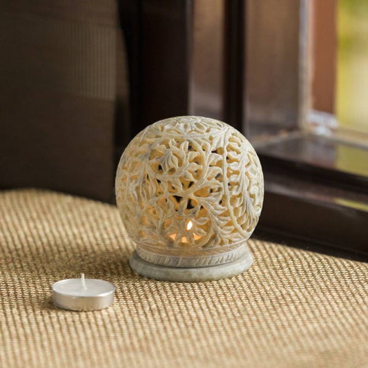 The Glowing Mughal Floral' Hand Carved Table Tea-Light Holder In - Annizon Home Essentials