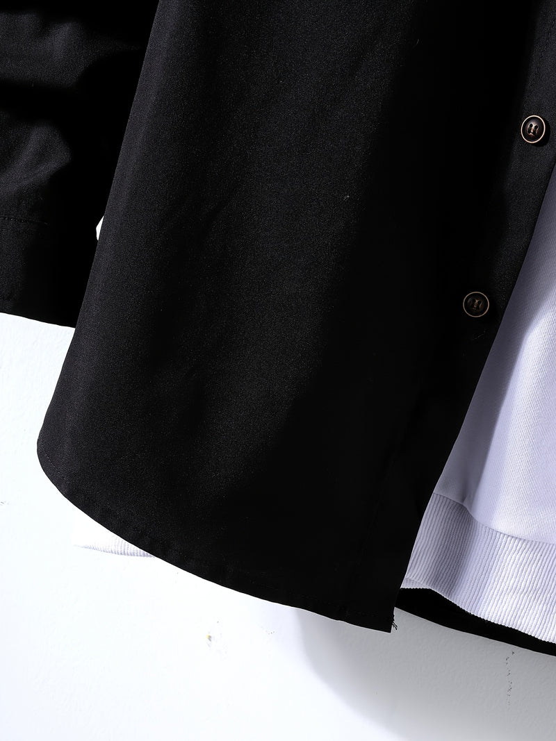 Men's Stylish Contrast Color Plaid Panel Long Sleeve Shirt