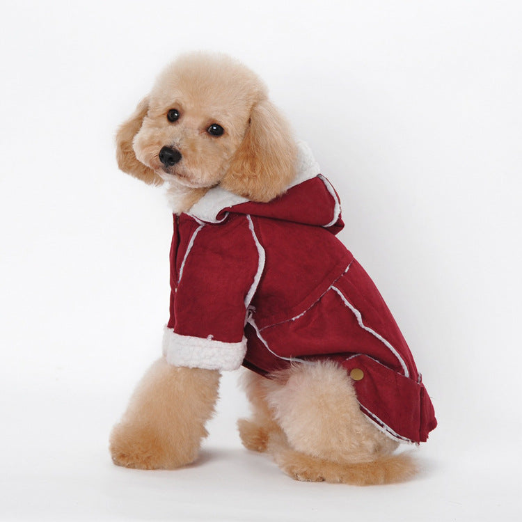 Winter New High Quality Pet Clothes Lamb Velvet Coat British Simple Solid Color Dog Warm Cotton Coat