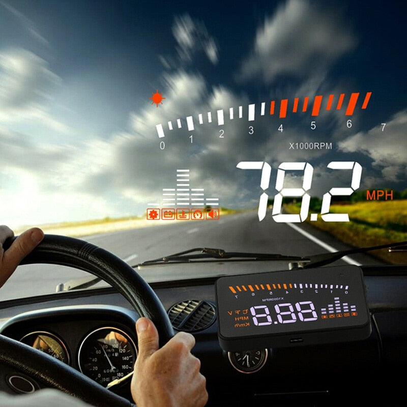 X5 Car HUD Head Up Display OBD II EOBD Automatic Matching Overspeed Warning System Projector Windshield Car Voltage Speed Alarm
