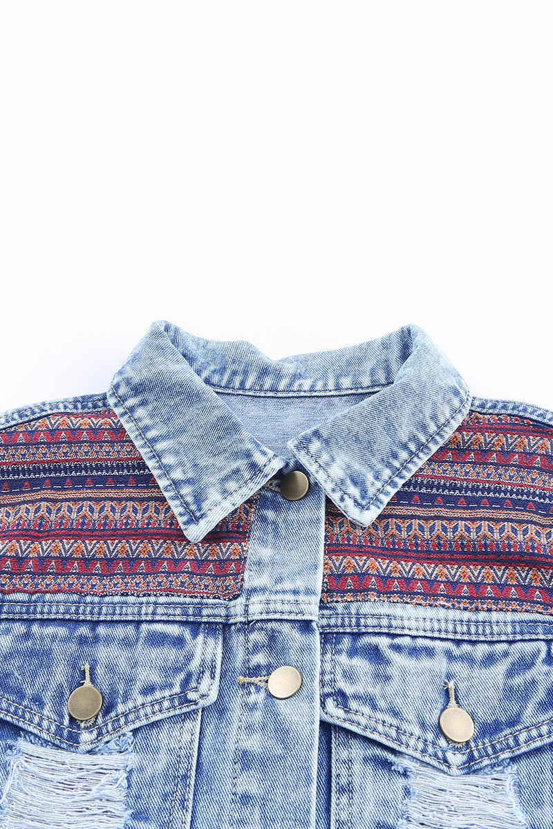 Printed Distressed Denim Jacket