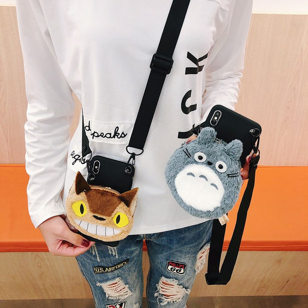 Sam S9 plus cartoon Pouch Case , Totoro minnie mickey wallet Shell for Samsung Galaxy S9 + strap