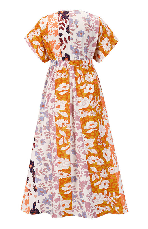 Women's Doll Sleeve V-Neck Print Beach Dress