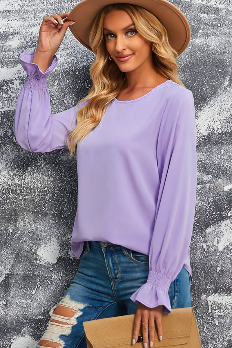 Round Neck Flounce Sleeve Top