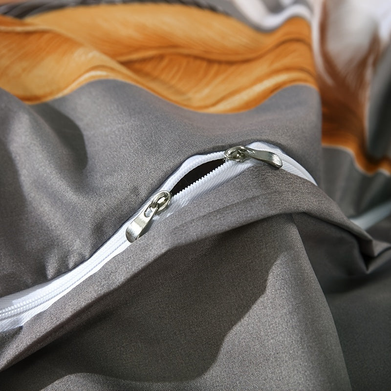 3pcs Duvet Cover Set, Leaf Design Element Printed Bedding Set For All Seasons
