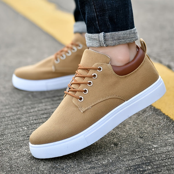 Men's Fashion Canvas Lace-Up Skate Shoes, Comfortable Sneakers, Autumn, Black/Grey/Khaki