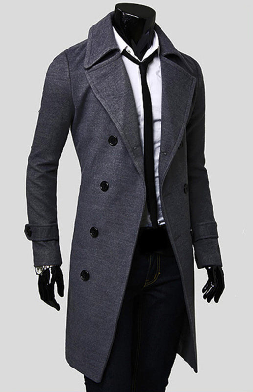 Men's Double Breasted Lengthened Simple Wool Coat