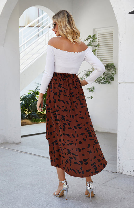 Printed Ruffle Irregular Half-Body Dress