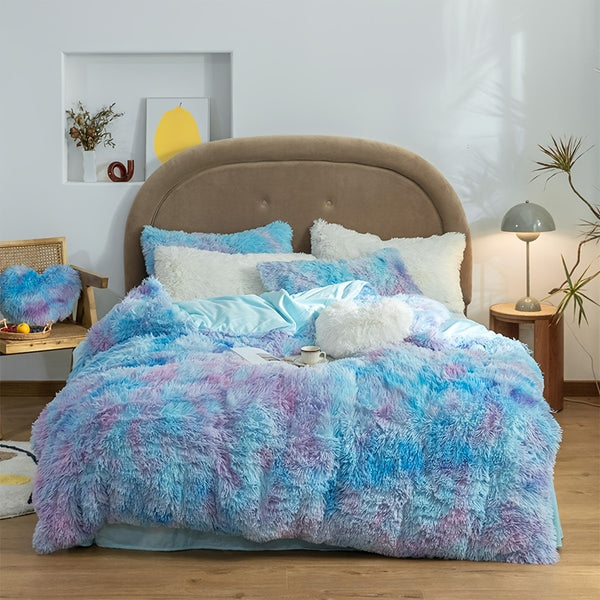 3pcs Tie Dye Plush Duvet Cover Set ( 1 Duvet Cover + 2 Pillowcase), Soft & Warm Bedding Set