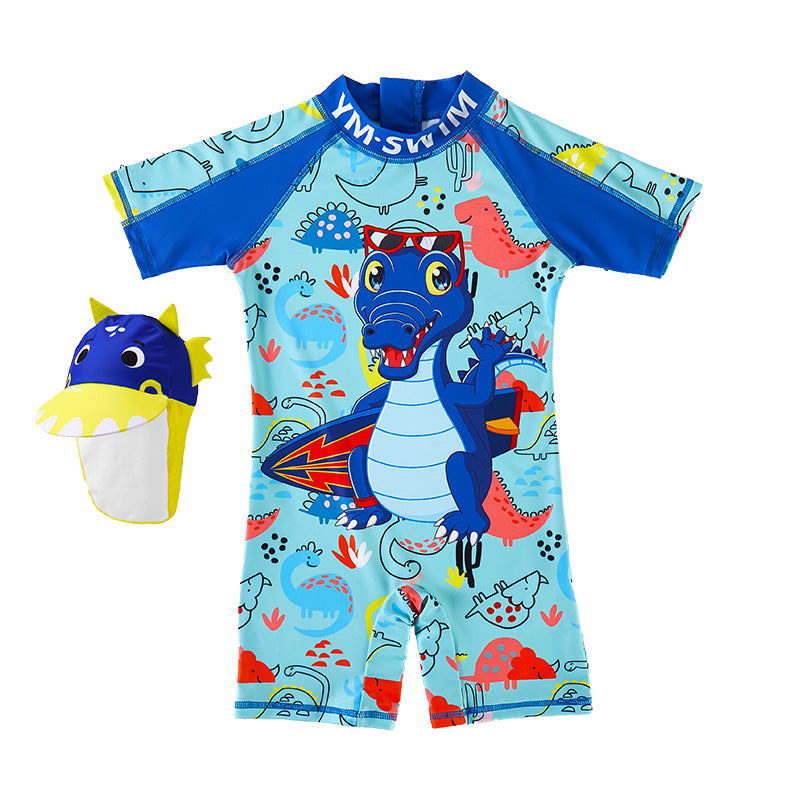Quick-Drying Boy Swimming Trunks Boy Baby One-Piece Sunscreen Surfing Suit Cute Dinosaur Children's Swimsuit