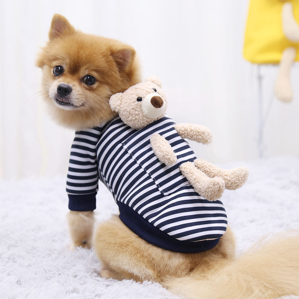 Net Red Pocket Bear Dog Cat Guard Clothes Autumn And Winter Plus Velvet Small Dog Warm Pet Supplies