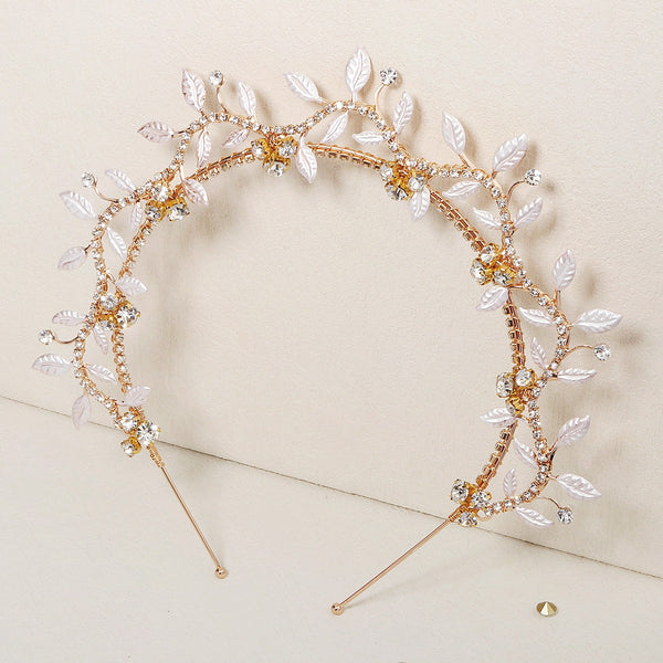 New Rhinestone Leaf Bride's Hair Decoration Japanese Korean Headwear Metal Hair Clip Hand Woven Crown Headband