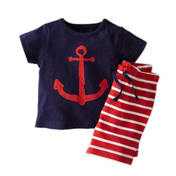 2 pcs Baby Boy Clothing Set Summer Cartoon Printed T-Shirt+ Stripe Shorts Baby Boy Clothes