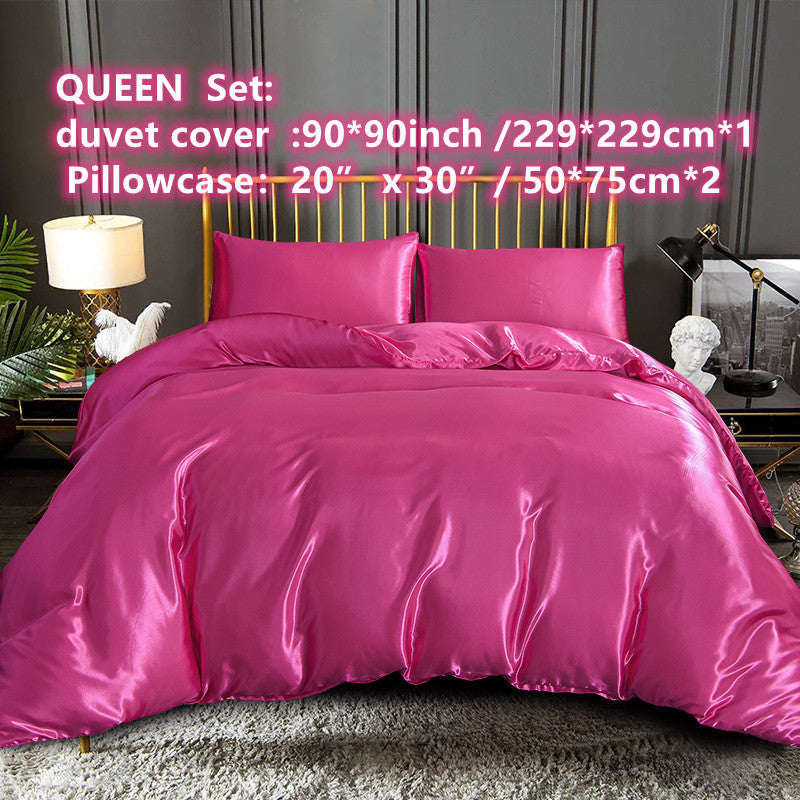 3pcs Satin Duvet Cover Set (1 Duvet Cover + 2 Pillowcase), Solid Color Bedding Supplies, New Year Gift For Family