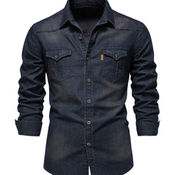 Cotton Denim Shirt Men Long Sleeve Quality Cowboy Shirts For Men Casual Slim Fit Mens Designer Clothing