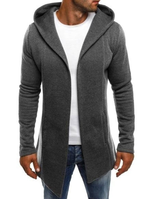 Casual Men's Hooded Fashion Stitching Solid Color Cardigan Sweater