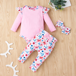 Baby Girl Bodysuit and Floral Paperbag Pants Set with Bow