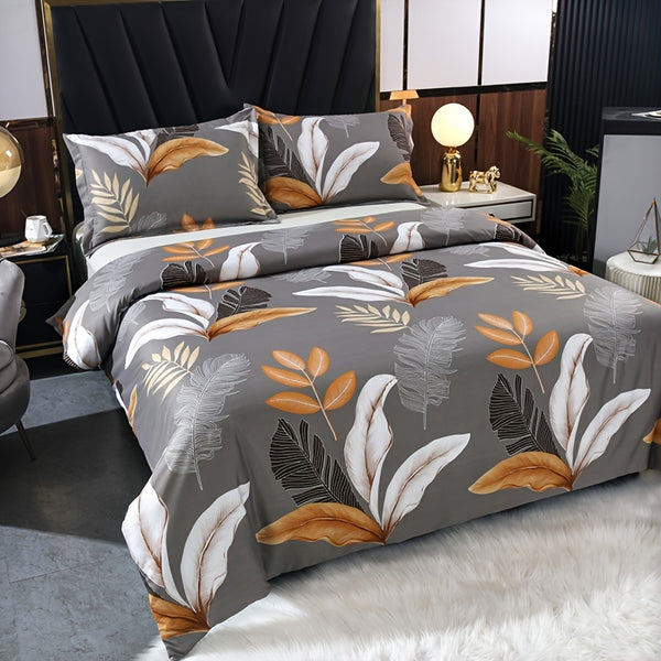 3pcs Duvet Cover Set, Leaf Design Element Printed Bedding Set For All Seasons