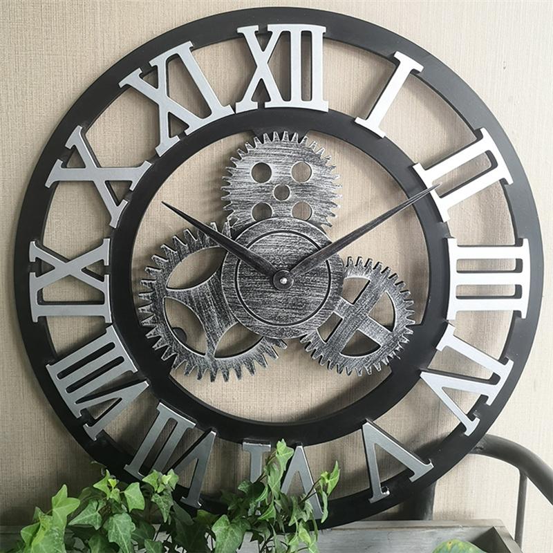 Industrial Gear Wall Clock Decorative Wall Clock Industrial Style Wall Clock (Silver Shipment without Battery)