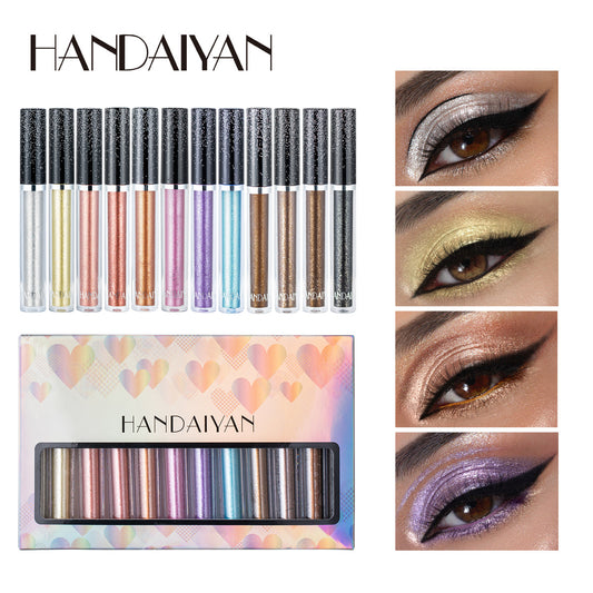 HANDAIYAN 12 Liquid Eye Shadow Set Psychedelic Pearl Shiny Eye Shadow Lying Silkworm Tear Makeup Eye Shadow Liquid