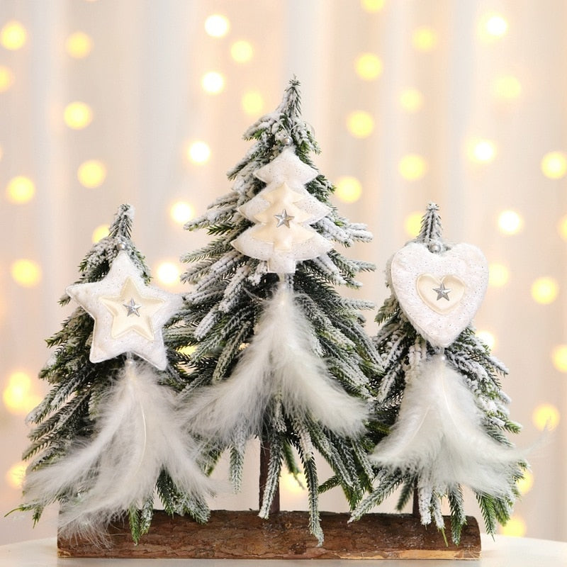 Creative Christmas Decorations Ornaments White Feather Star Heart Christmas Tree Hanging Pendants Christmas Decorations for Home