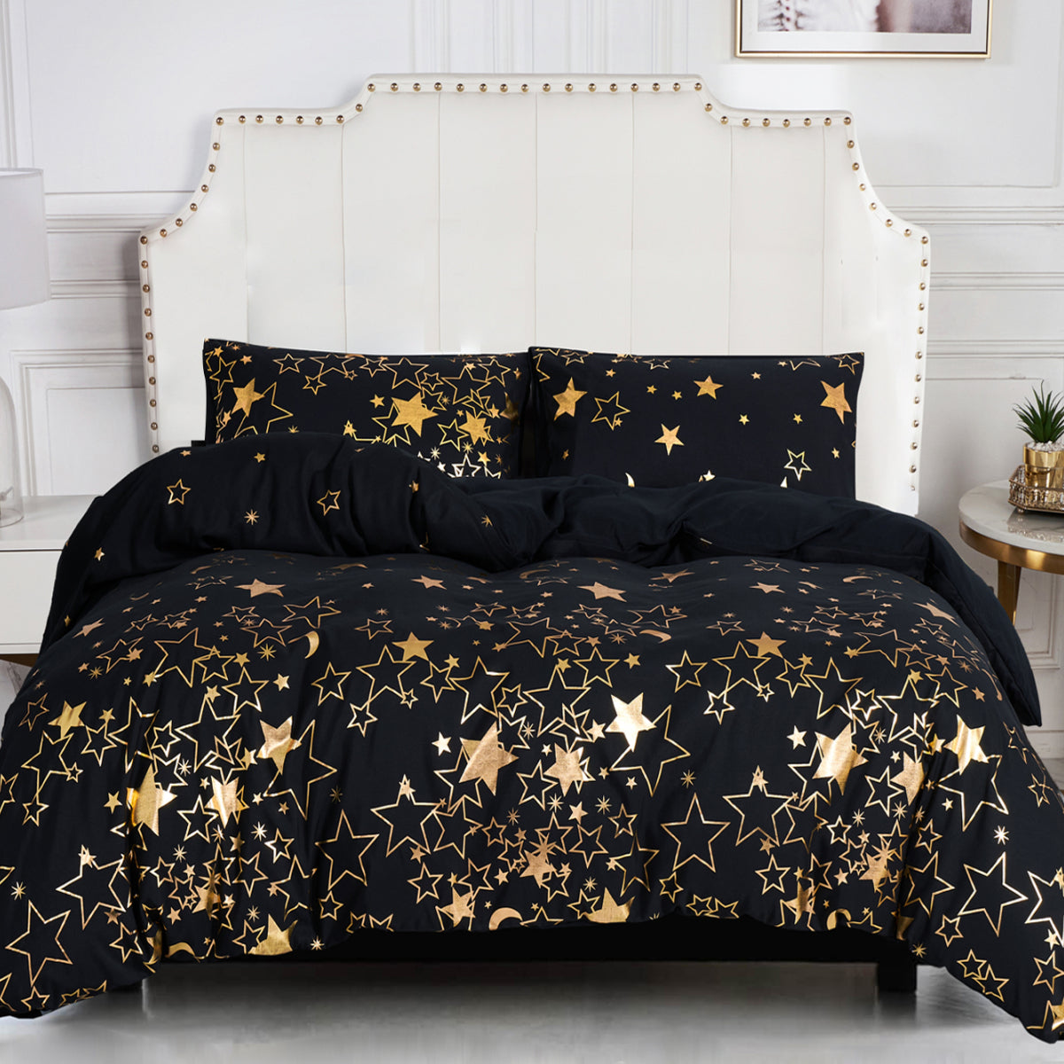 3pcs Black & Golden Bedding Set (1 Duvet Cover + 2 Pillow Case), Soft Quilt Cover For Bedroom
