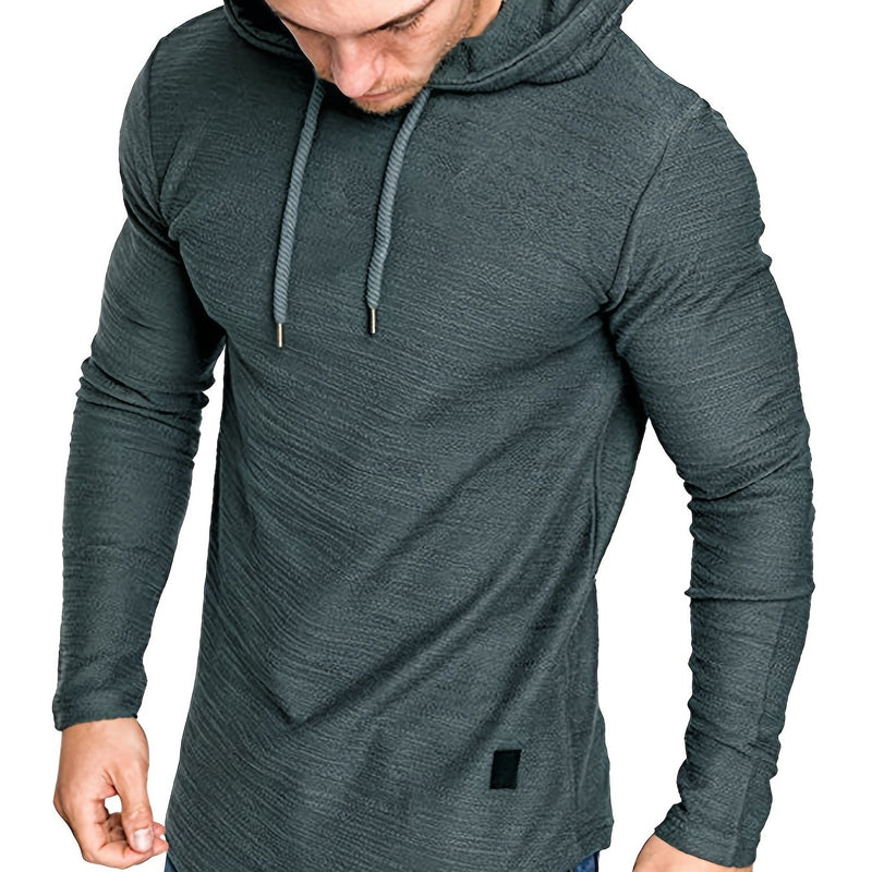 Men's Solid Color Curved Hem Drawstring Hooded Sweatshirt