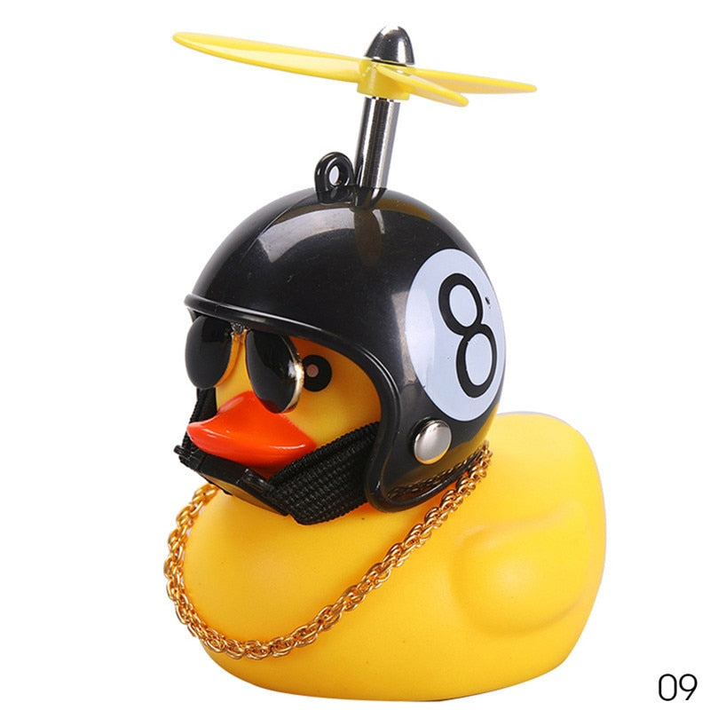 Car Duck with Helmet Broken Wind Small Yellow Duck Road Bike Motor Helmet Riding Cycling Car Accessories Decor Without Lights