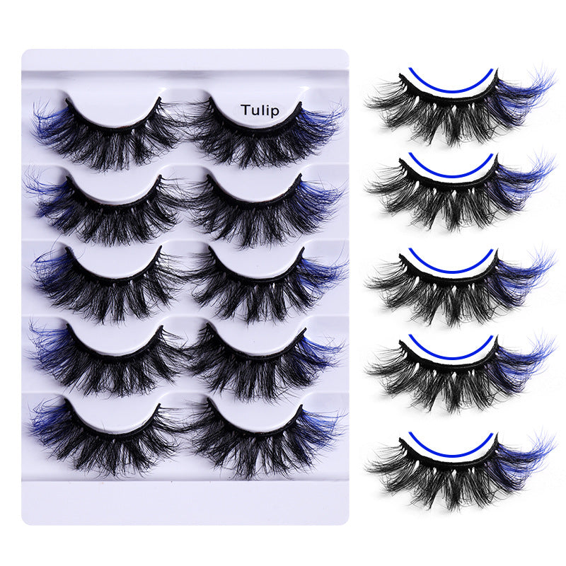 5 Pairs Of Colorful Fried False Eyelashes Multi Layer Thick Cross Mink Like Eyelashes