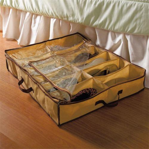 1PC Home Storage Shoe Organizers 12 Cells Under bed Bag Lattice Foldable Closet Drawer