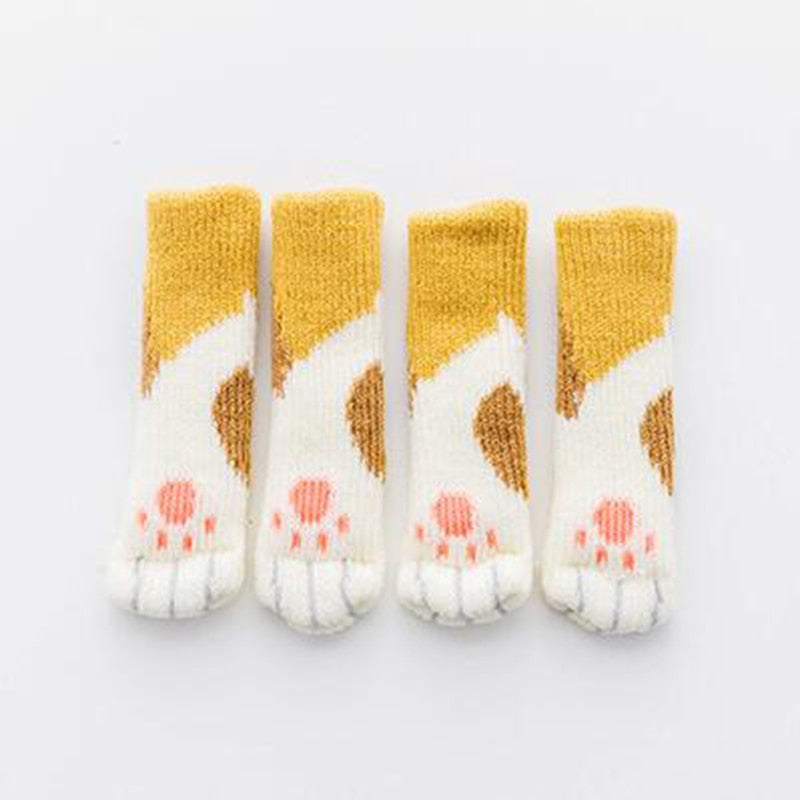 4pcs Cute Cat paws Chair Socks Cartoon Knitting Cat Footprints Chair Protective Case Non Slip Home Furniture Protective Socks
