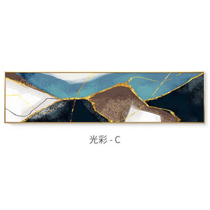 Abstract banner bedside blue golden canvas painting