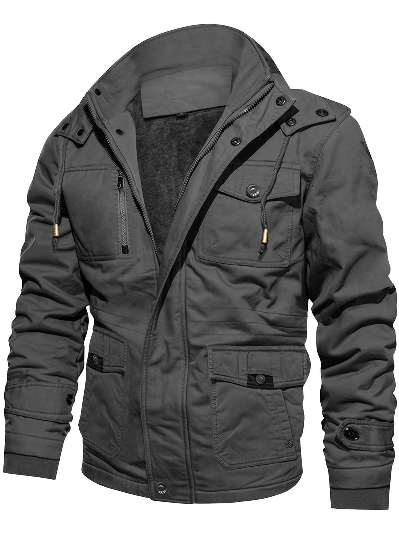 Men's Hooded Military Tactical Jacket Windbreak Fleece Coat