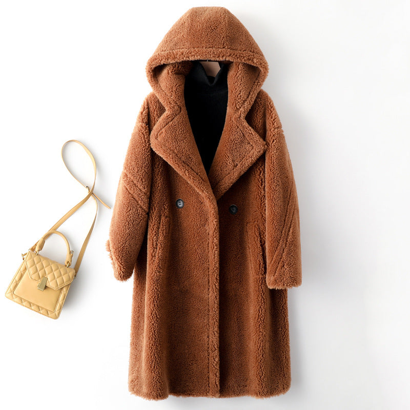 Teddy Bear Coat Female Winter New Sheep Shearling Medium-Length Section Lamb Fur One Fur Coat