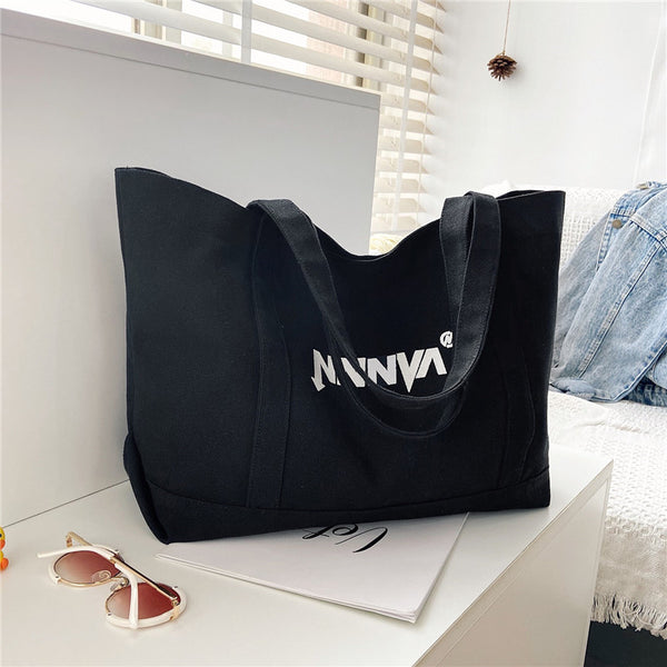 Canvas Bag Women's One-Shoulder Large Capacity Japanese Ins Trend Students Literary Black Fashion Handbag